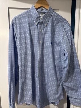 Brooks Brothers Blue Check Button-Down Dress Shirt, size large